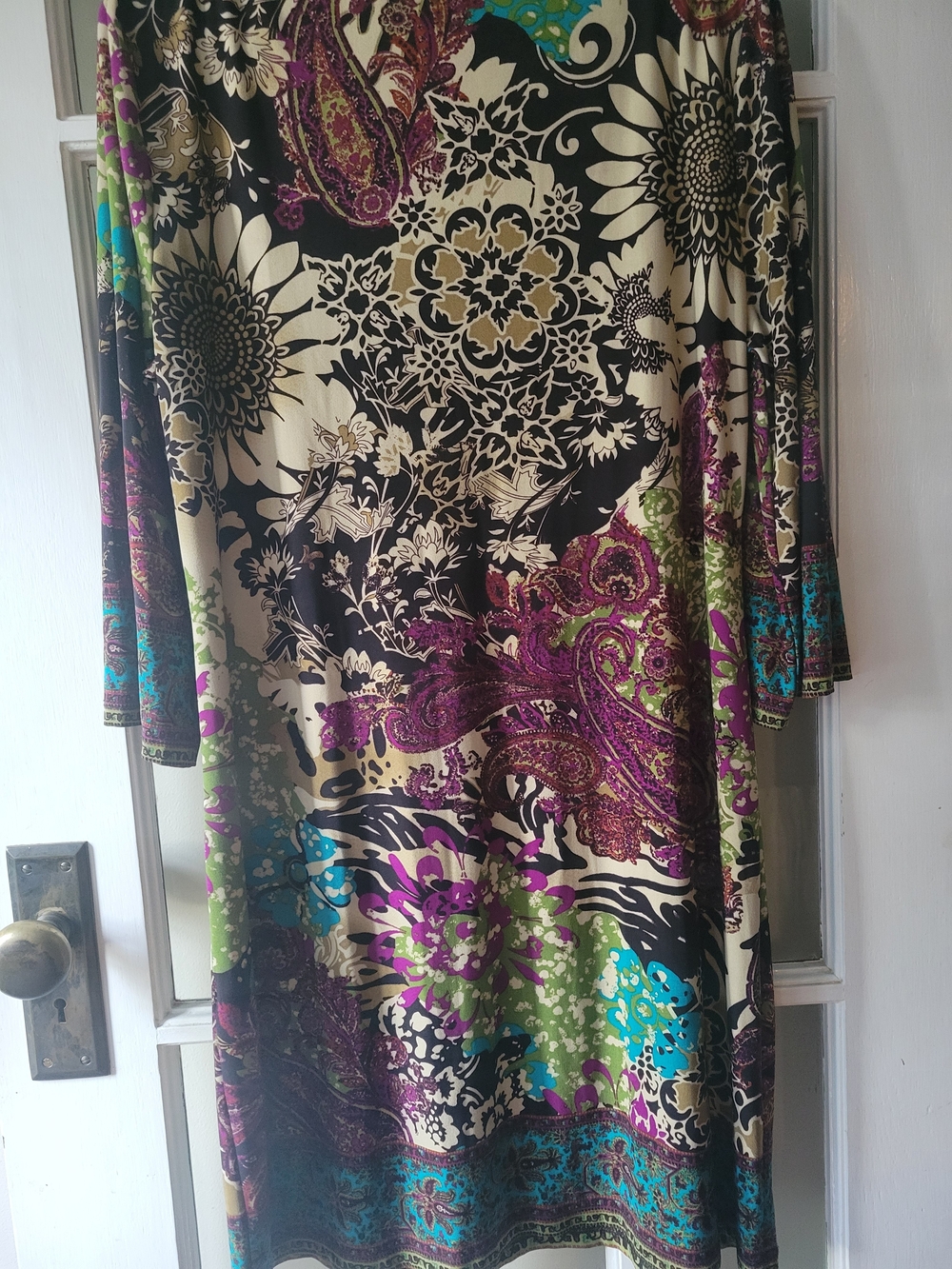 ECI New York Paisley Floral Multicolor Print Pullover Dress Stretch Women's L - Picture 11 of 14